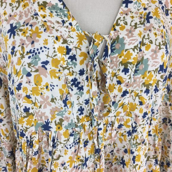 NWT CYNHIA ROWLEY Abstract Floral Print Tie Collar Bell Sleeve Shirt - Picture 7 of 10